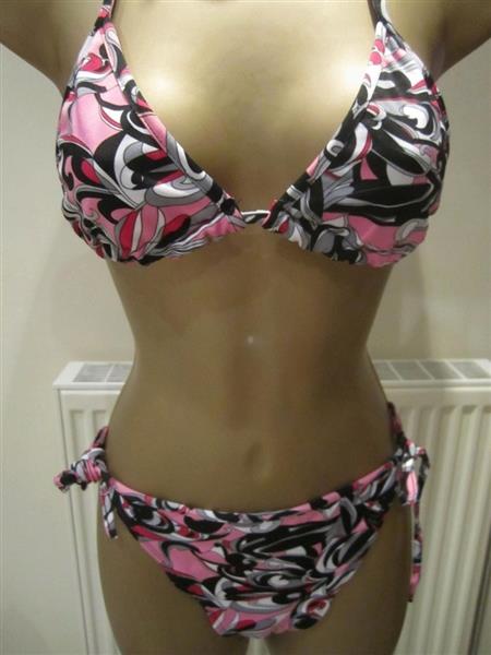 Grote foto donkerroze bikini top met grijs en zwart kleding dames badmode en zwemkleding