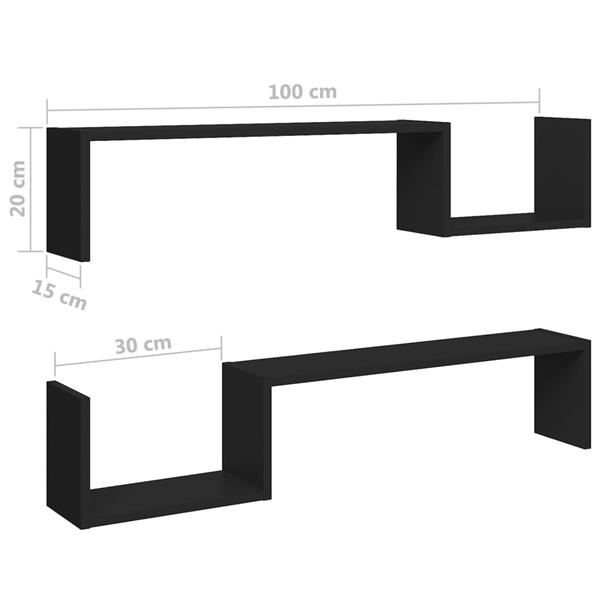 Grote foto vidaxl wandschappen 2 st 100x15x20 cm bewerkt hout zwart huis en inrichting woningdecoratie