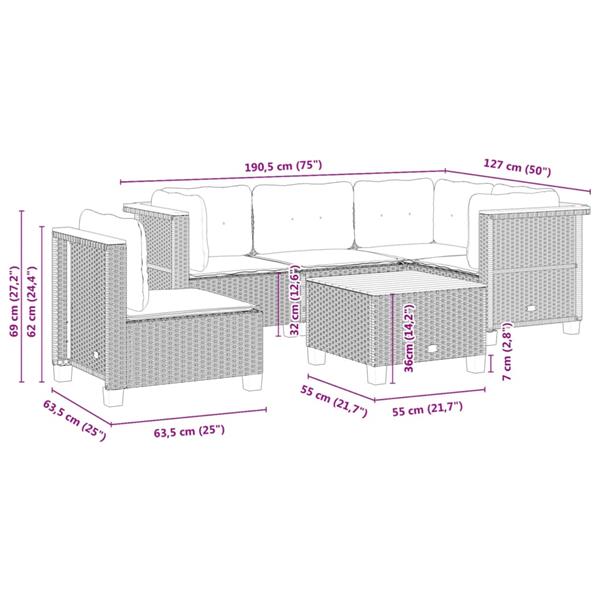 Grote foto vidaxl 6 delige loungeset met kussens poly rattan grijs tuin en terras tuinmeubelen