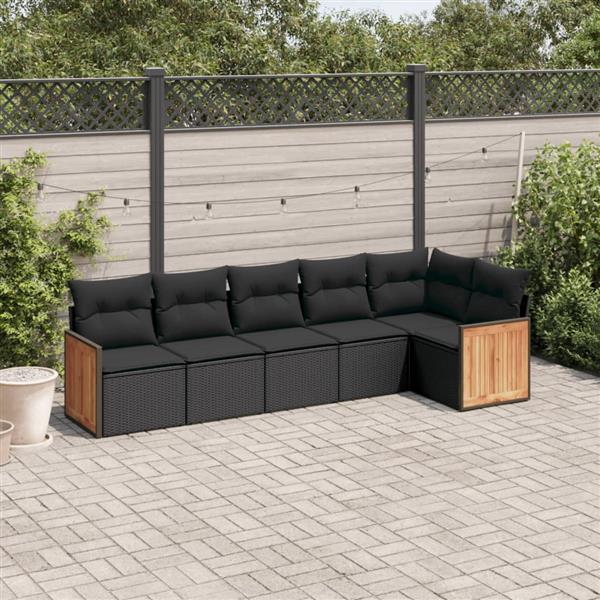 Grote foto vidaxl 6 delige loungeset met kussens poly rattan zwart tuin en terras tuinmeubelen