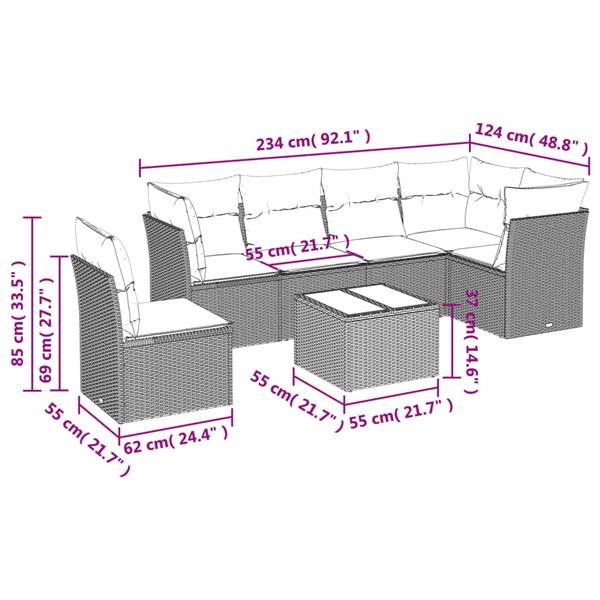 Grote foto vidaxl 6 delige loungeset met kussens poly rattan bruin tuin en terras tuinmeubelen