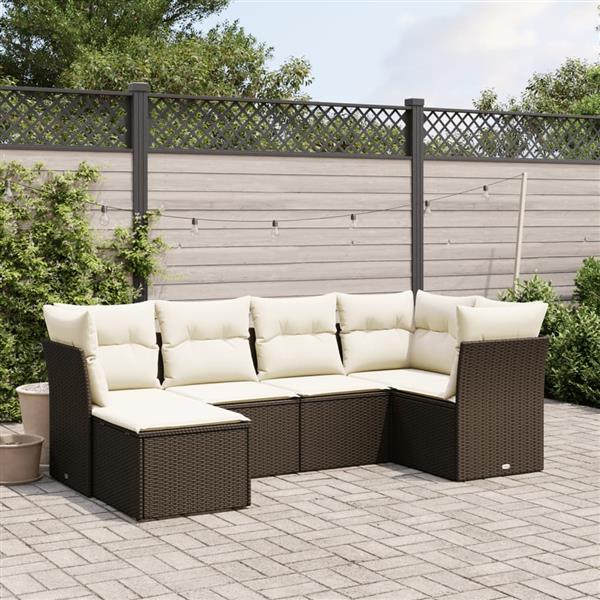 Grote foto vidaxl 6 delige loungeset met kussens poly rattan bruin tuin en terras tuinmeubelen