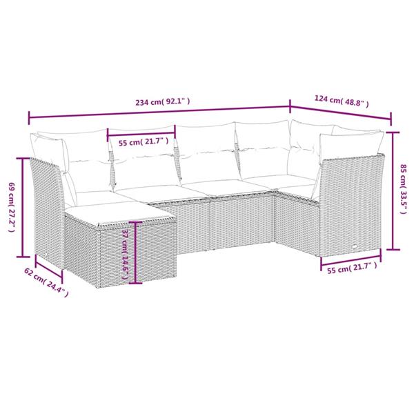 Grote foto vidaxl 6 delige loungeset met kussens poly rattan bruin tuin en terras tuinmeubelen