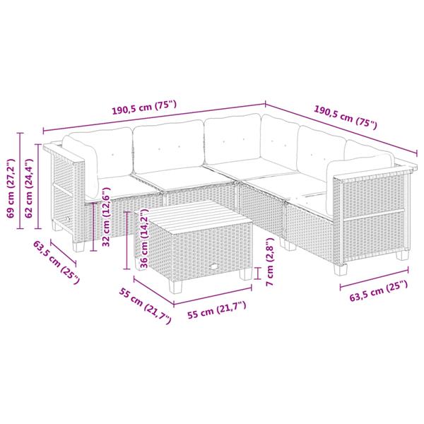 Grote foto vidaxl 6 delige loungeset met kussens poly rattan grijs tuin en terras tuinmeubelen