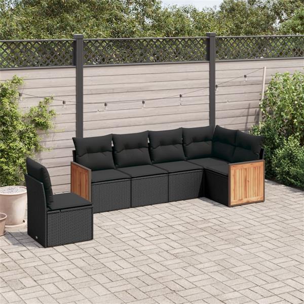 Grote foto vidaxl 6 delige loungeset met kussens poly rattan zwart tuin en terras tuinmeubelen