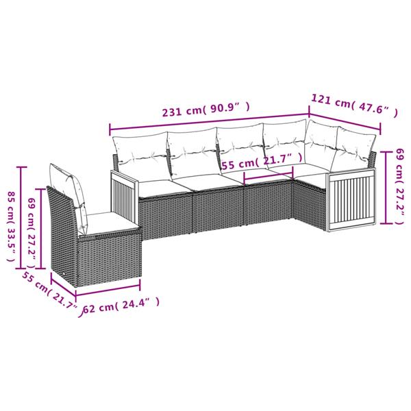 Grote foto vidaxl 6 delige loungeset met kussens poly rattan zwart tuin en terras tuinmeubelen