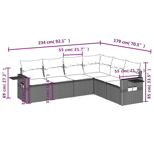 Grote foto vidaxl 6 delige loungeset met kussens poly rattan bruin tuin en terras tuinmeubelen