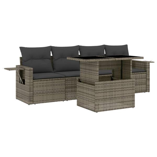 Grote foto vidaxl 5 delige loungeset met kussens poly rattan grijs tuin en terras tuinmeubelen