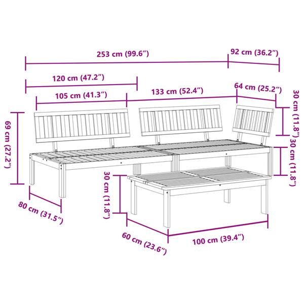 Grote foto vidaxl 3 delige loungeset pallet massief acaciahout tuin en terras tuinmeubelen