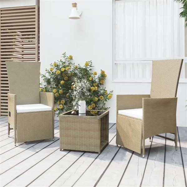 Grote foto vidaxl 3 delige loungeset poly rattan en staal beige tuin en terras tuinmeubelen