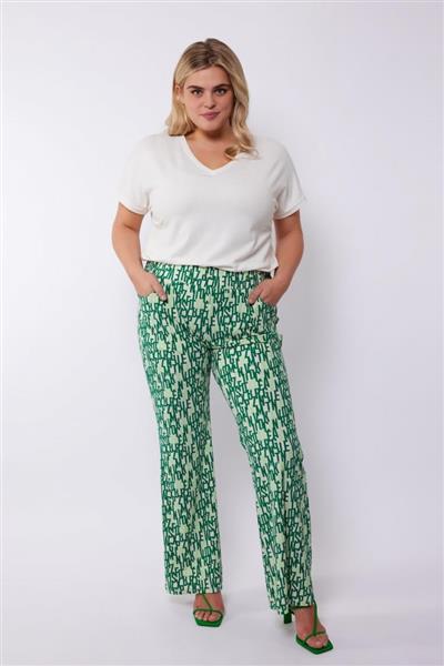 Grote foto viviane broek 24vze39 zand bladgroen kleding dames broeken en pantalons