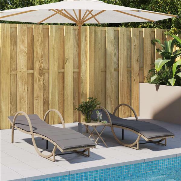 Grote foto vidaxl ligstoelen 2 st met kussens poly rattan beige tuin en terras tuinmeubelen