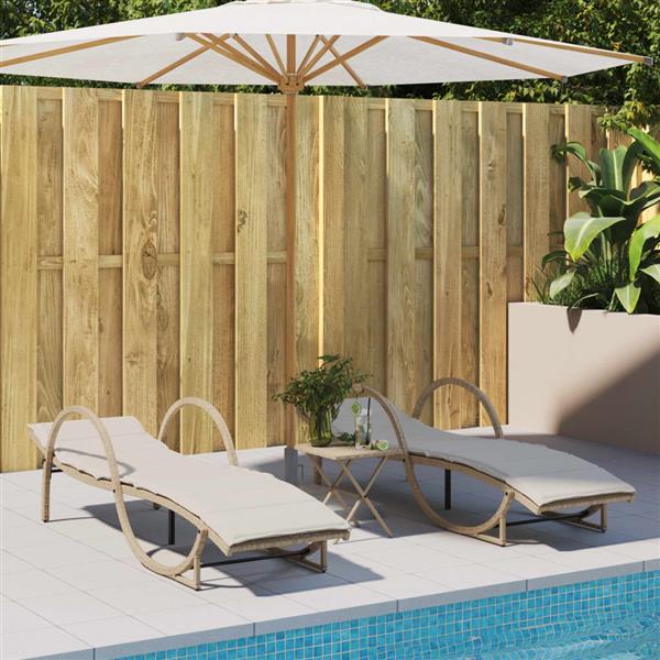 Grote foto vidaxl ligstoelen 2 st met kussens poly rattan beige tuin en terras tuinmeubelen