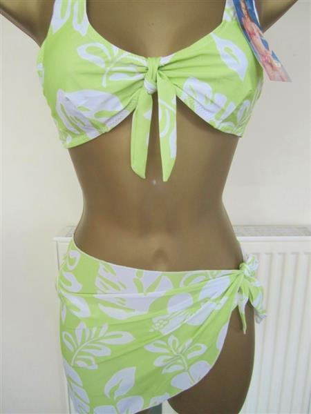 Grote foto pistache bikini met witte print en pareo kleding dames badmode en zwemkleding