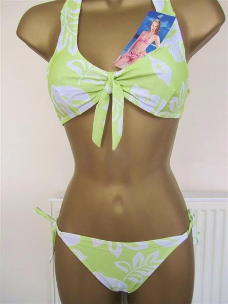 Grote foto pistache bikini met witte print en pareo kleding dames badmode en zwemkleding