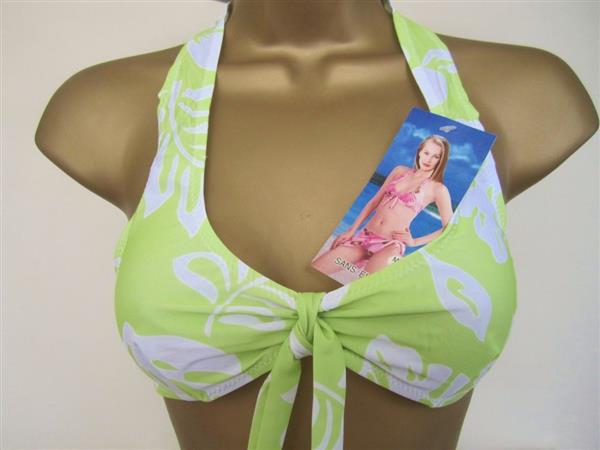 Grote foto pistache bikini met witte print en pareo kleding dames badmode en zwemkleding