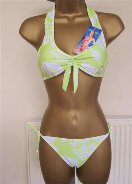 Grote foto pistache bikini met witte print en pareo kleding dames badmode en zwemkleding