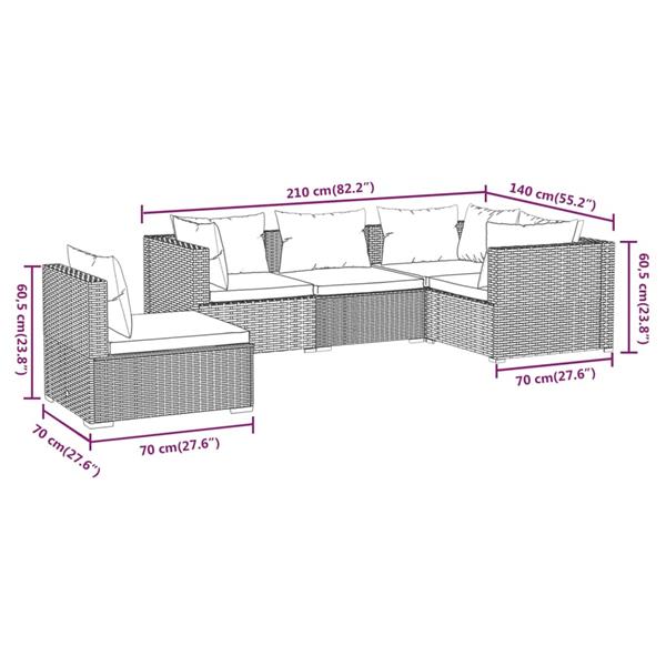 Grote foto vidaxl 5 delige loungeset met kussens poly rattan zwart tuin en terras tuinmeubelen