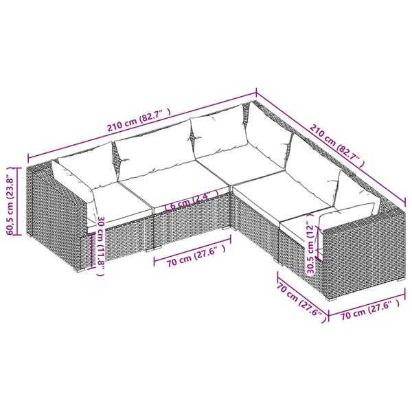 Grote foto vidaxl 5 delige loungeset met kussens poly rattan bruin tuin en terras tuinmeubelen