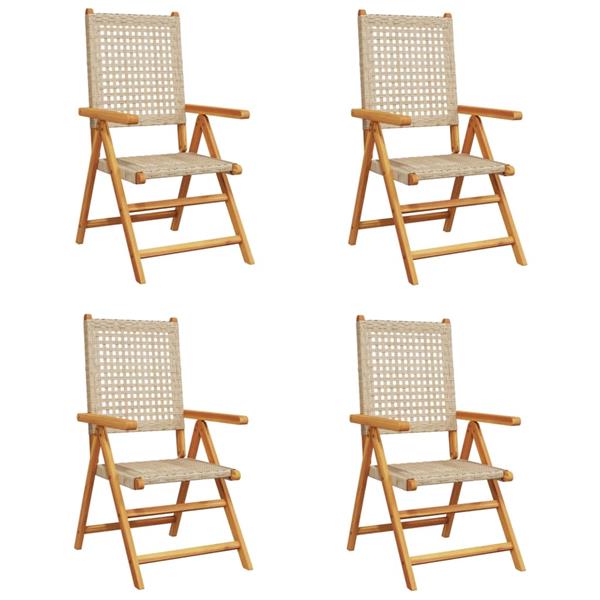 Grote foto vidaxl tuinstoelen 4 st verstelbaar poly rattan en massief hout beige tuin en terras tuinmeubelen