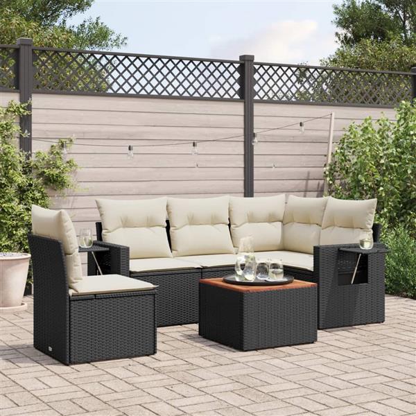 Grote foto vidaxl 6 delige loungeset met kussens poly rattan zwart tuin en terras tuinmeubelen