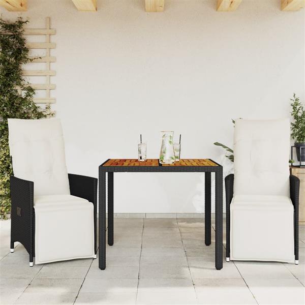 Grote foto vidaxl 3 delige bistroset met kussens poly rattan zwart tuin en terras tuinmeubelen