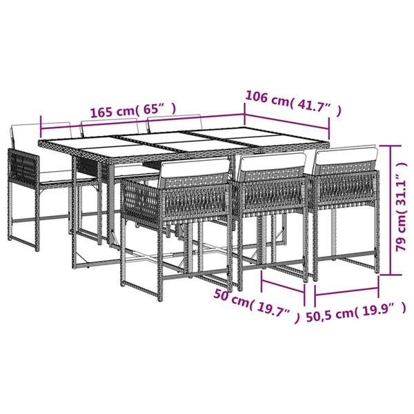 Grote foto vidaxl 7 delige tuinset met kussens poly rattan grijs tuin en terras tuinmeubelen