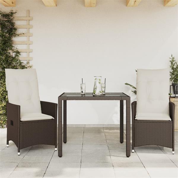 Grote foto vidaxl 3 delige bistroset met kussens poly rattan bruin tuin en terras tuinmeubelen