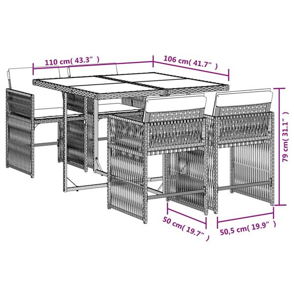 Grote foto vidaxl 5 delige tuinset met kussens poly rattan zwart tuin en terras tuinmeubelen