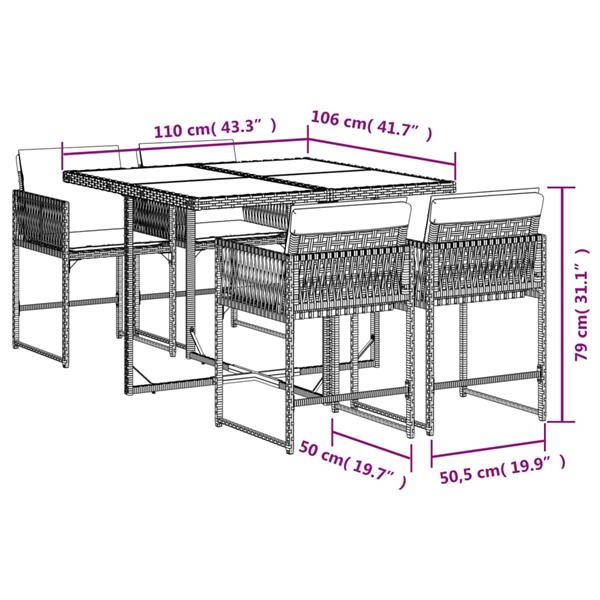 Grote foto vidaxl 5 delige tuinset met kussens poly rattan grijs tuin en terras tuinmeubelen