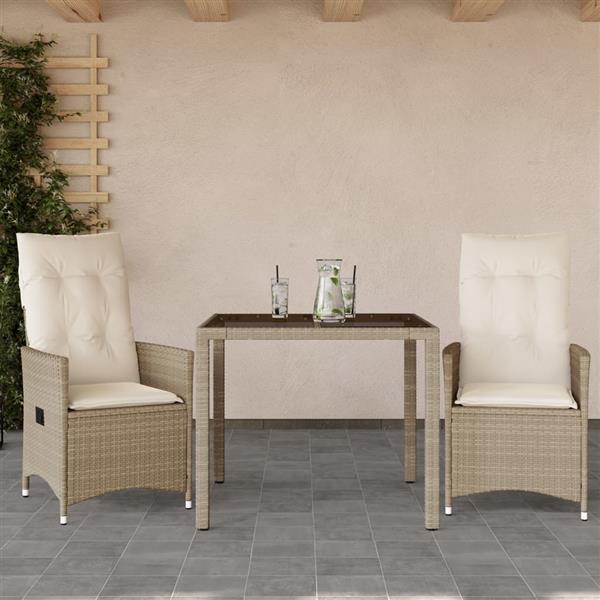 Grote foto vidaxl 3 delige bistroset met kussens poly rattan beige tuin en terras tuinmeubelen