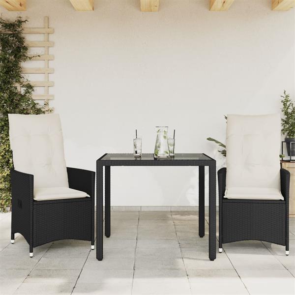 Grote foto vidaxl 3 delige bistroset met kussens poly rattan zwart tuin en terras tuinmeubelen