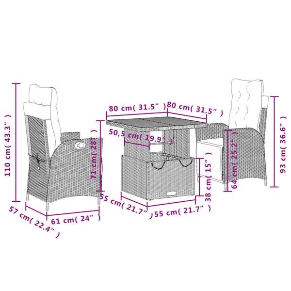 Grote foto vidaxl 3 delige tuinset met kussens poly rattan grijs tuin en terras tuinmeubelen