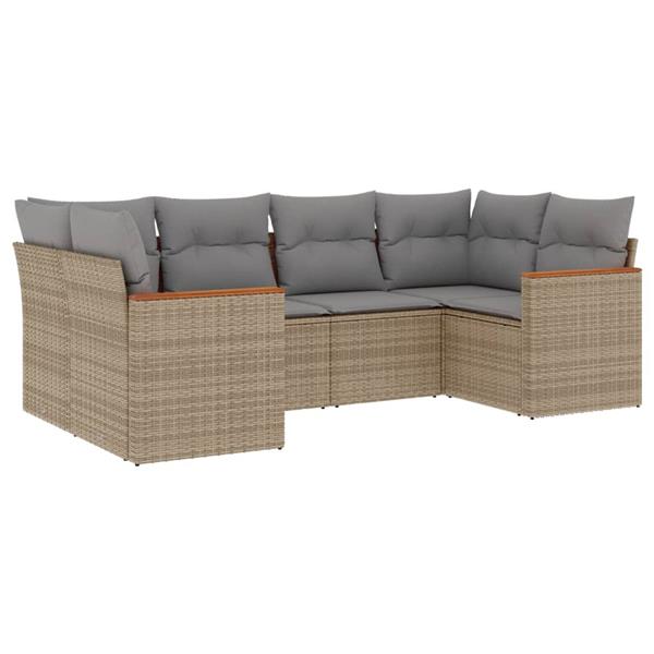 Grote foto vidaxl 6 delige loungeset met kussens poly rattan gemengd beige tuin en terras tuinmeubelen