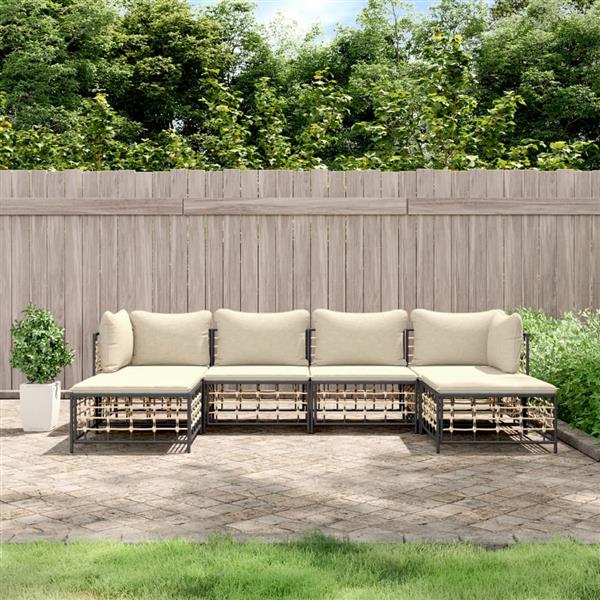 Grote foto vidaxl 6 delige loungeset met kussens poly rattan antracietkleurig tuin en terras tuinmeubelen