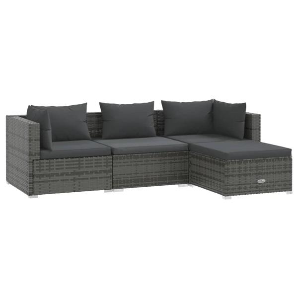 Grote foto vidaxl 4 delige loungeset met kussens poly rattan grijs tuin en terras tuinmeubelen