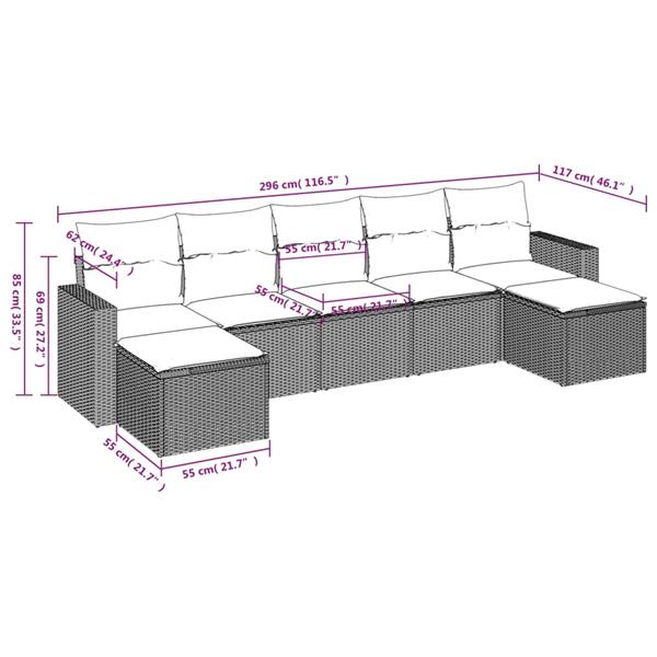 Grote foto vidaxl 7 delige loungeset met kussens poly rattan bruin tuin en terras tuinmeubelen