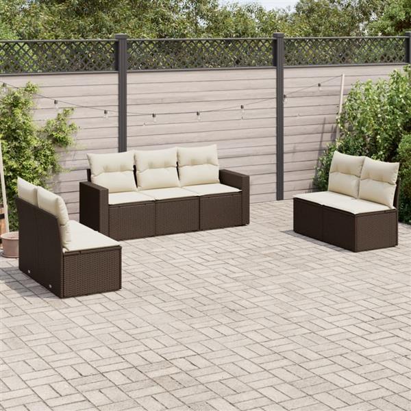 Grote foto vidaxl 7 delige loungeset met kussens poly rattan bruin tuin en terras tuinmeubelen