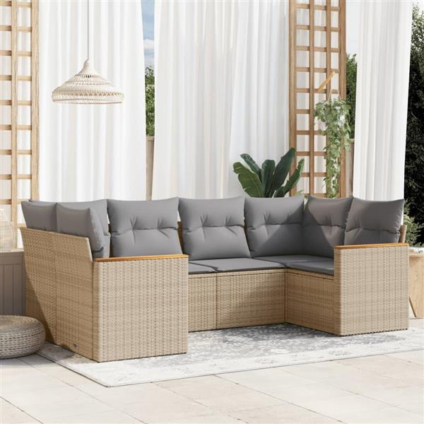 Grote foto vidaxl 6 delige loungeset met kussens poly rattan gemengd beige tuin en terras tuinmeubelen