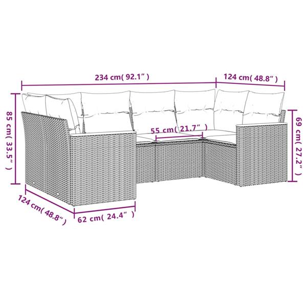 Grote foto vidaxl 6 delige loungeset met kussens poly rattan gemengd beige tuin en terras tuinmeubelen