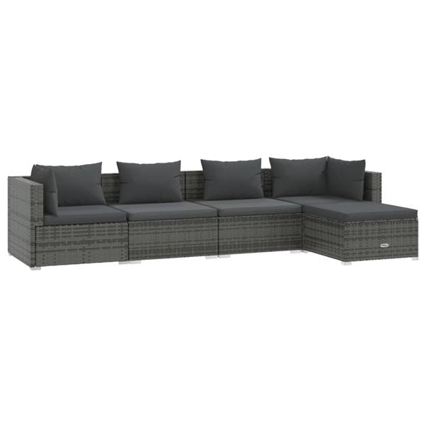 Grote foto vidaxl 5 delige loungeset met kussens poly rattan grijs tuin en terras tuinmeubelen