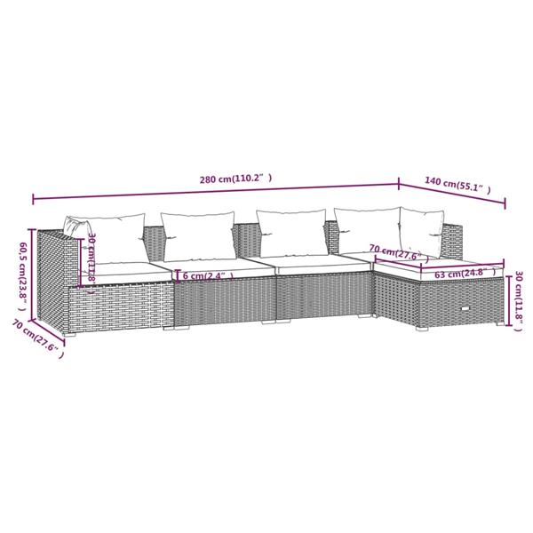 Grote foto vidaxl 5 delige loungeset met kussens poly rattan grijs tuin en terras tuinmeubelen