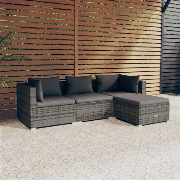 Grote foto vidaxl 4 delige loungeset met kussens poly rattan grijs tuin en terras tuinmeubelen