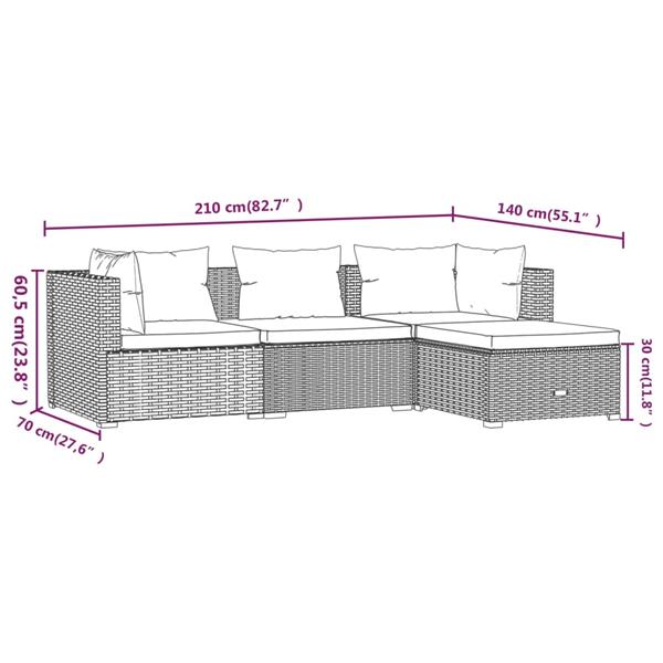 Grote foto vidaxl 4 delige loungeset met kussens poly rattan grijs tuin en terras tuinmeubelen