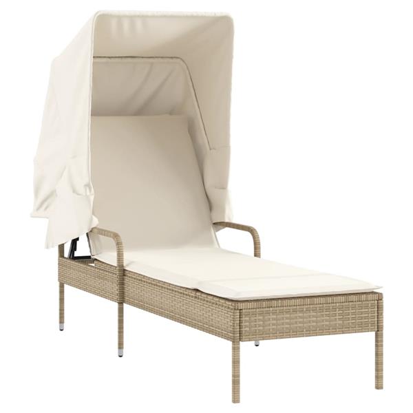 Grote foto vidaxl ligbedden 2 st met luifels en tafel poly rattan beige tuin en terras tuinmeubelen