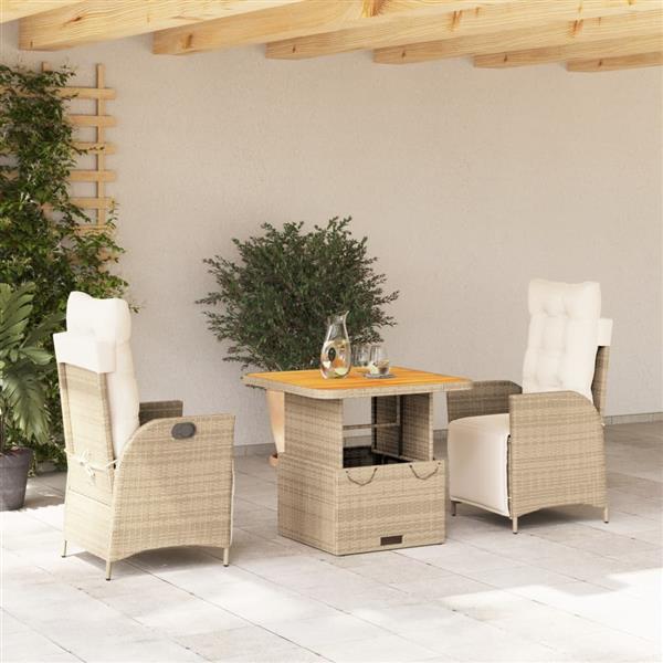 Grote foto vidaxl 3 delige tuinset met kussens poly rattan beige tuin en terras tuinmeubelen