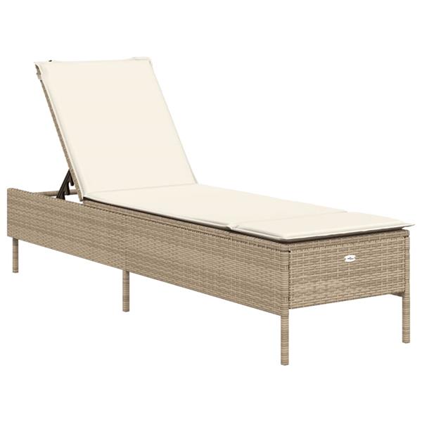 Grote foto vidaxl ligbed met kussen poly rattan beige tuin en terras tuinmeubelen