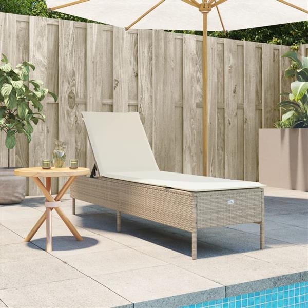 Grote foto vidaxl ligbed met kussen poly rattan beige tuin en terras tuinmeubelen