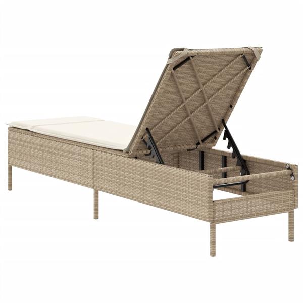 Grote foto vidaxl ligbed met kussen poly rattan beige tuin en terras tuinmeubelen