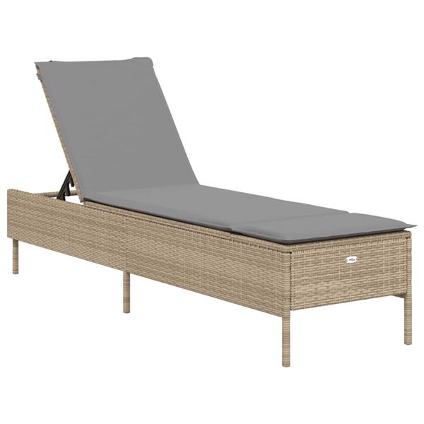 Grote foto vidaxl ligbed met kussen poly rattan beige tuin en terras tuinmeubelen